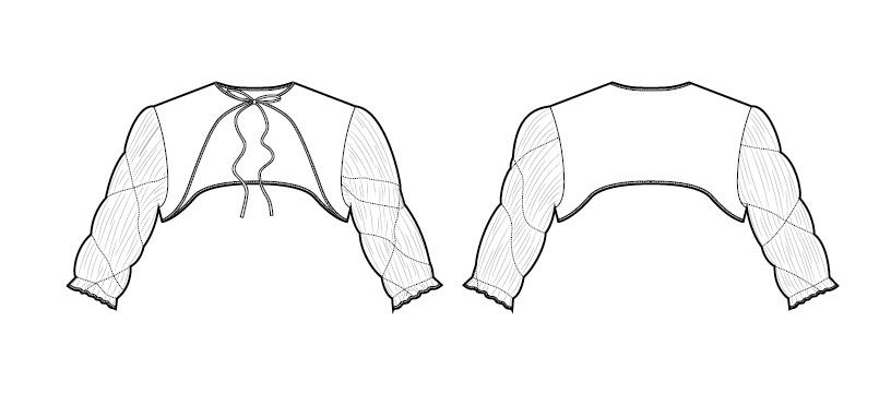 Line drawing of the front and back of the Dahlia Bolero.