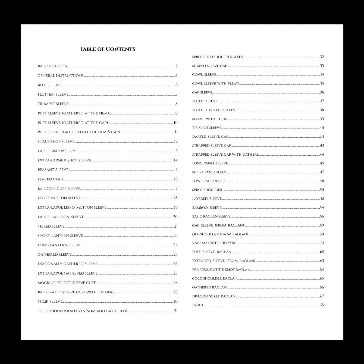 Table of contents in black text on a white background. 