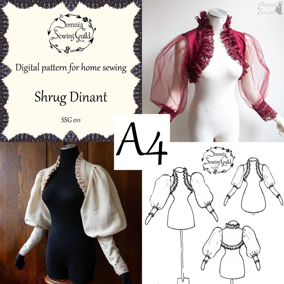 Envelope front with two different sample garments and line drawing of pattern