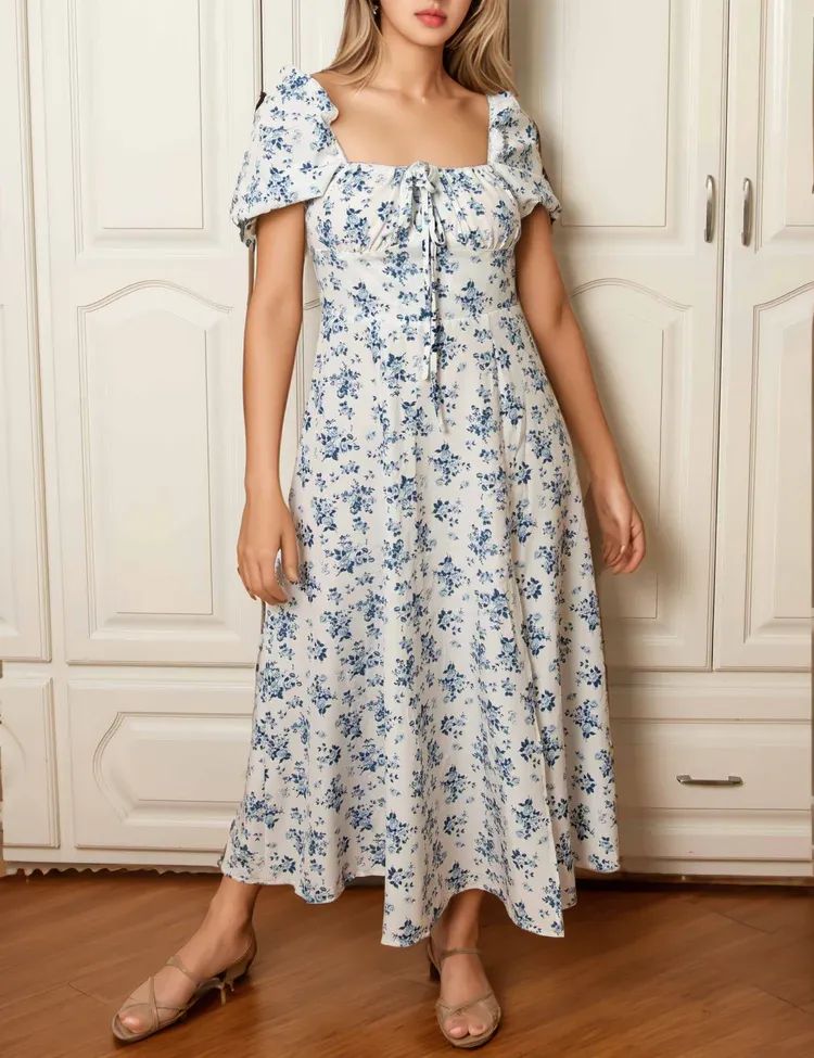 Milkmaid Front Tie Maxi Dress by Patterns For Less | Threadloop